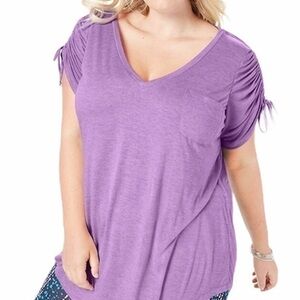 Roaman’s Ruched-Sleeve V- Neck Tunic - Lilac - NWOT